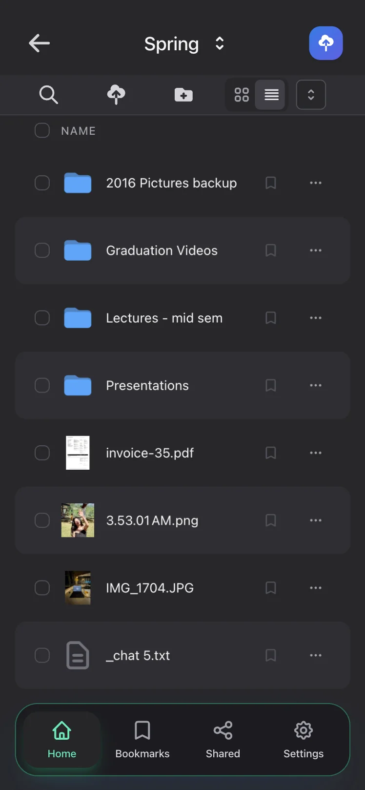 DragBin mobile interface (dark)