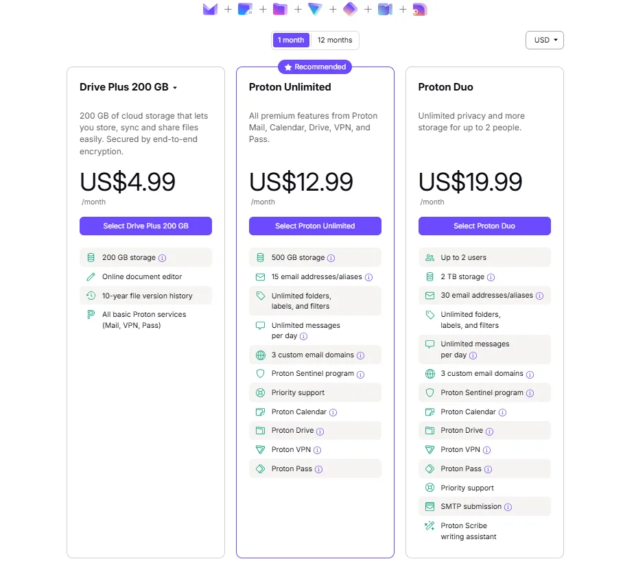 Proton Drive storage and pricing plans