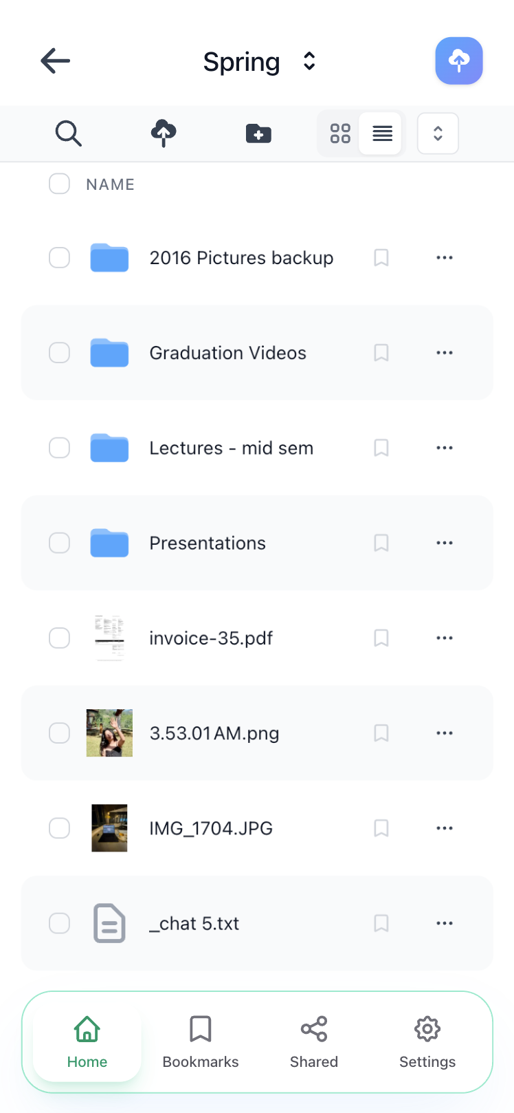 DragBin mobile interface (light)